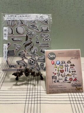 TIM HOLTZ Stampers Anonymous & Sizzix Crazy Things Stamp and Die Set EUC